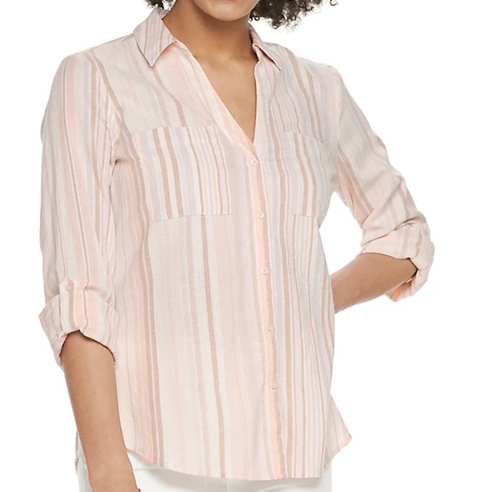 Candies - striped roll tab top - NWT